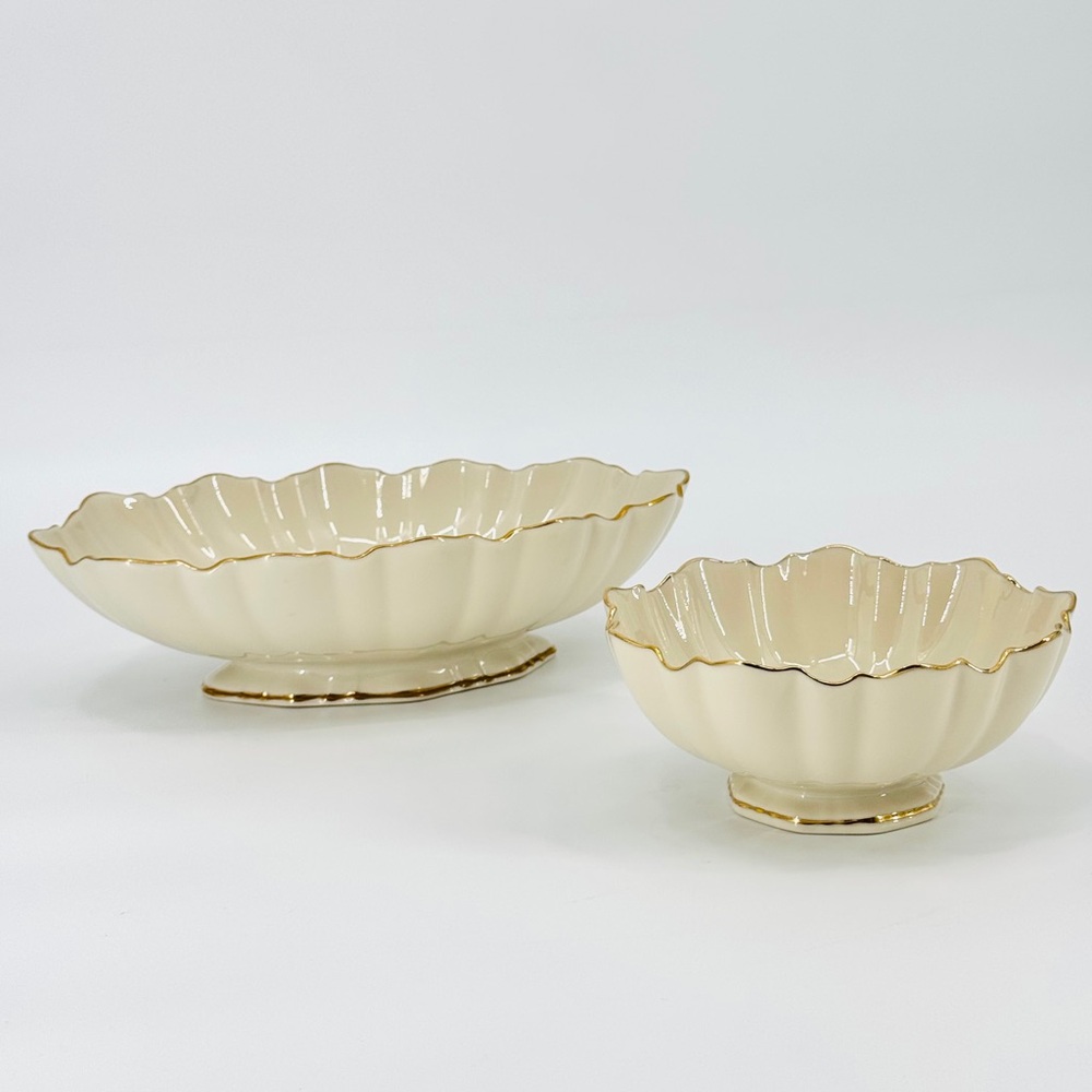 VTG LENOX 2 Symphony Sculptured 24k Gold Detailed Pedestal Bowls - Picture 2 of 11